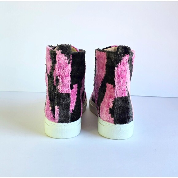 ELYSIAN Emily Morrison Ankara Ikat Silk Velvet High Top Sneakers 38 Pink Black - Picture 10 of 14
